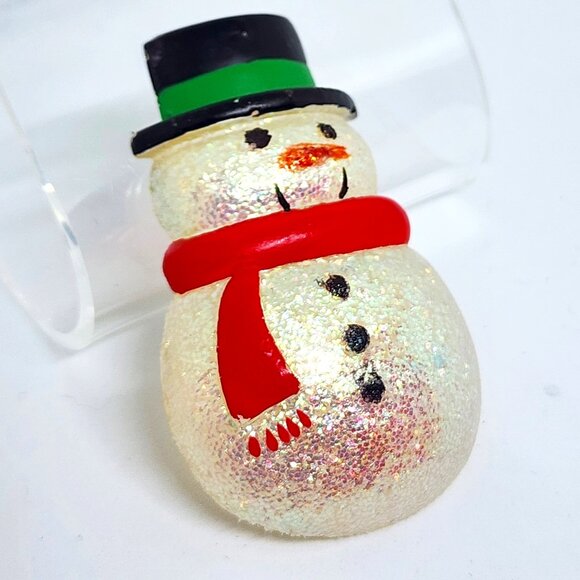 Vintage HALLMARK Iridescent Glitter SNOWMAN Snow Man Holiday Pin Brooch - Picture 4 of 11